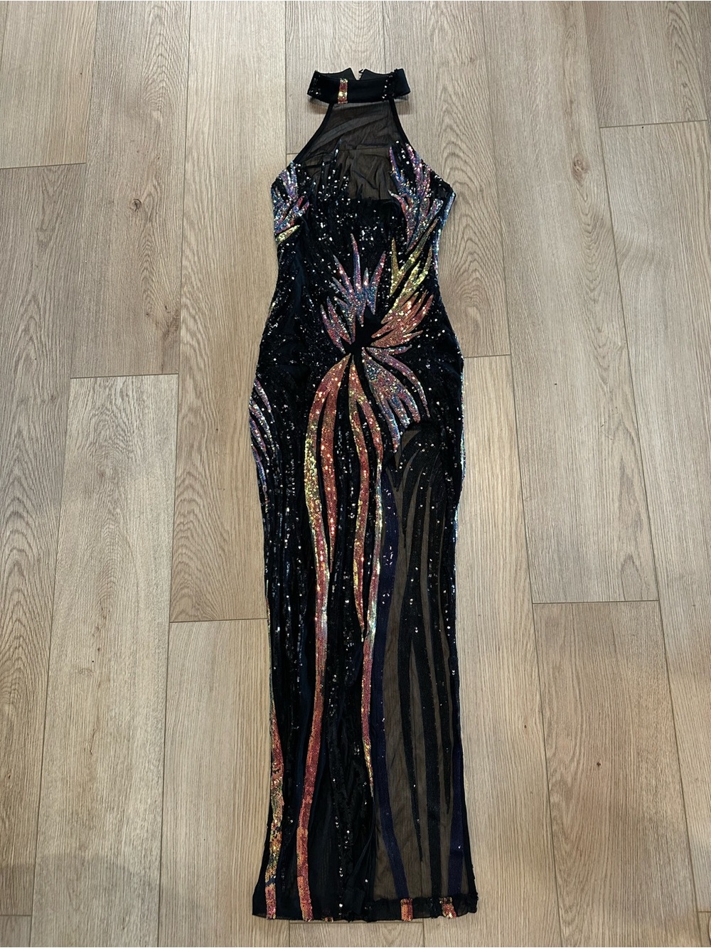Fashion Nova Black Sequin Cut Out Maxi Dress Halter Glitter Party Club Dress S - Picture 1 of 10